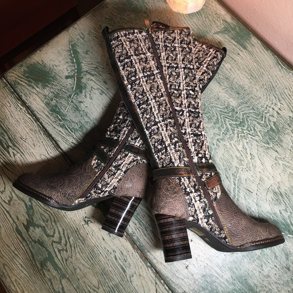 L'Artiste by Spring Step Tweed Boots - Gorgeous & NWT - Dark Brown Sz 38 (7.5-8)